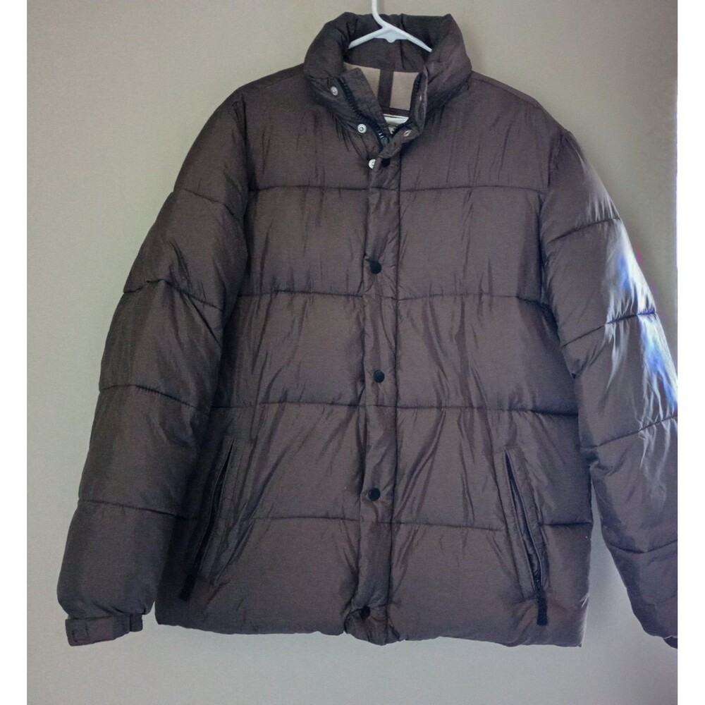 Old Navy Brown Puffer Coat Zip/ Snap Closure Packed Hood Size Large